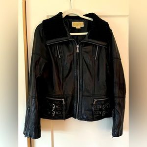 Michael Michael Kors black leather motorcycle jacket